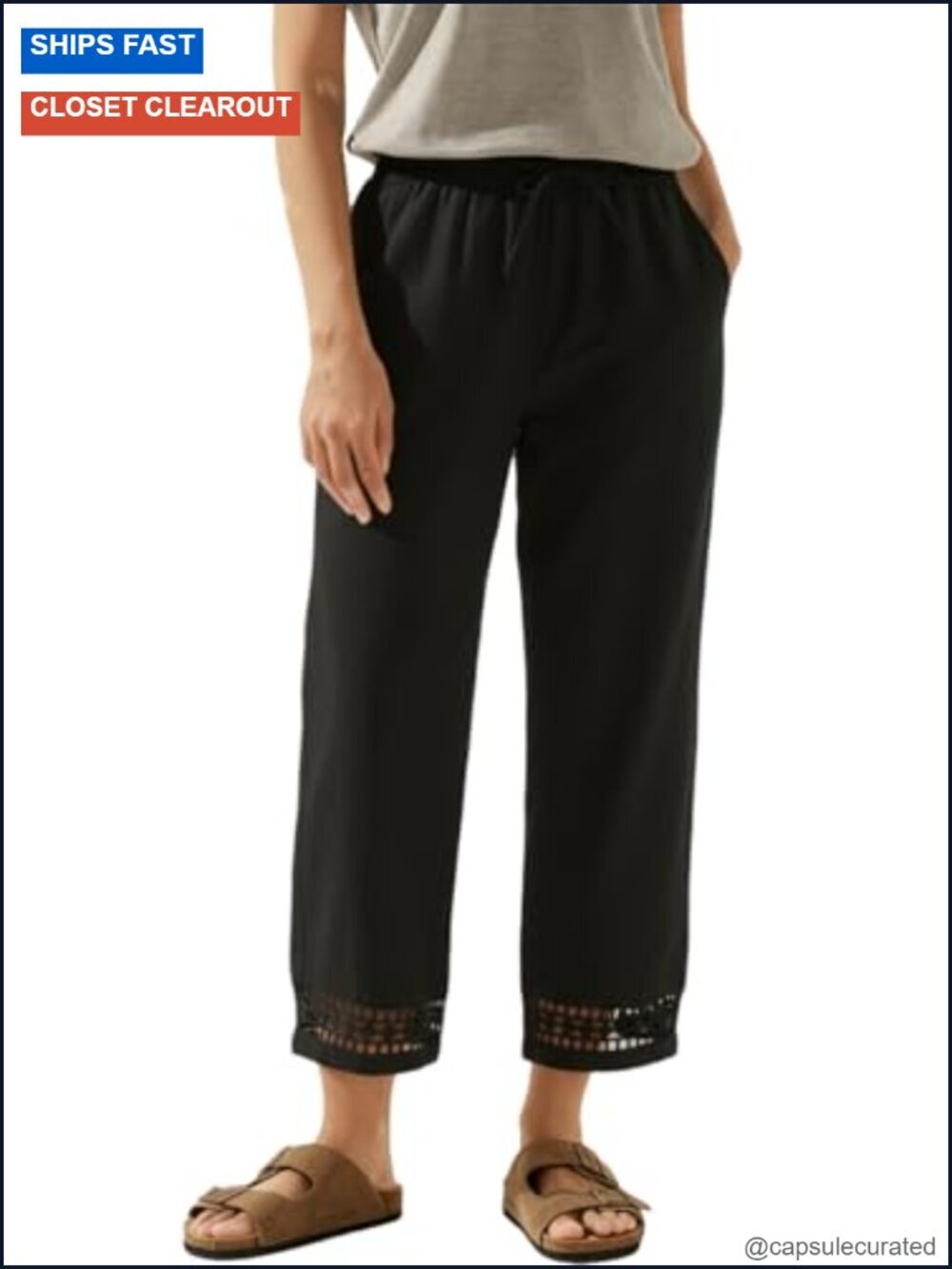 Women's Drawstring Elastic Waist Capri Pants with Pockets, S-XXL